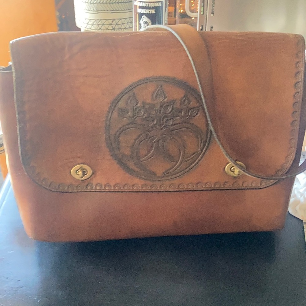 Handmade Vintage Leather Crossbody book bag.